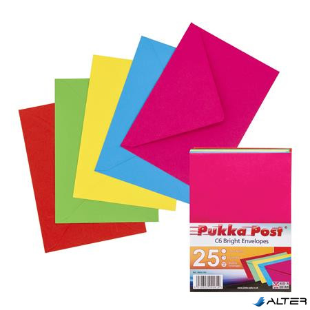 Boríték, C6, enyvezett, PUKKA PAD "Bright", vegyes színek