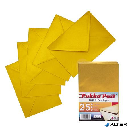 Boríték, C6, enyvezett, PUKKA PAD "Gold", arany