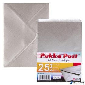  Boríték, C6, enyvezett, PUKKA PAD "Silver", ezüst