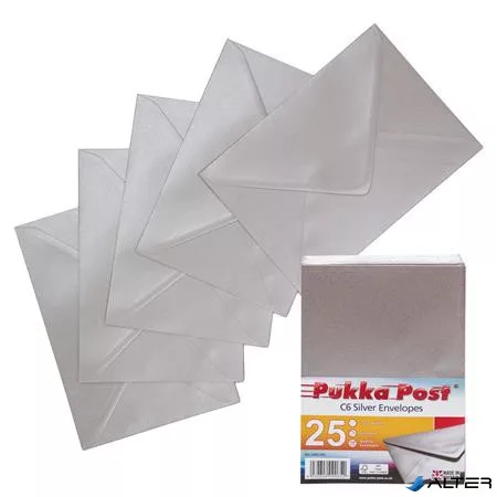 Boríték, C6, enyvezett, PUKKA PAD "Silver", ezüst