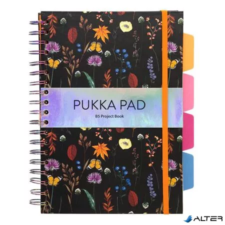 Spirálfüzet, B5, vonalas, 100 lap, PUKKA PAD "Project Book Bloom", vegyes minta