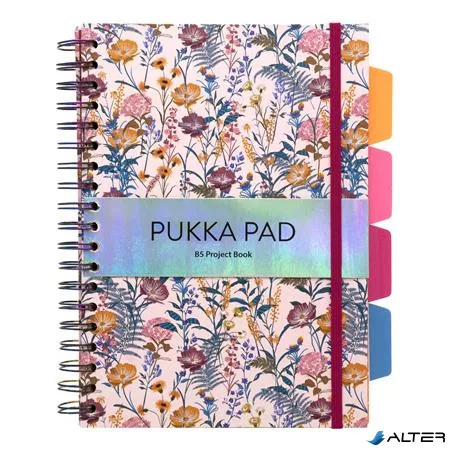 Spirálfüzet, B5, vonalas, 100 lap, PUKKA PAD "Project Book Bloom", vegyes minta