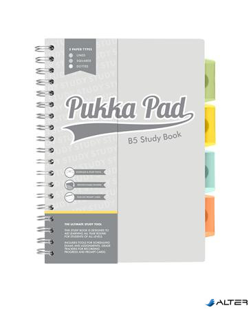 Spirálfüzet, B5, PUKKA PAD "Study book", szürke