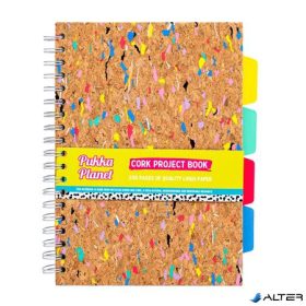   Spirálfüzet, B5, vonalas, elválasztóval, 100 lap, PUKKA PADS 'Planet Cork Project Book', parafa