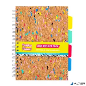   Spirálfüzet, B5, vonalas, elválasztóval, 100 lap, PUKKA PADS "Planet Cork Project Book", parafa