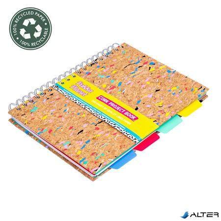 Spirálfüzet, B5, vonalas, elválasztóval, 100 lap, PUKKA PADS 'Planet Cork Project Book', parafa