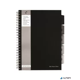   Spirálfüzet, A4, vonalas, 125 lap, PUKKA PAD "Black project book", fekete