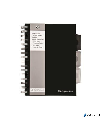 Spirálfüzet, A5, vonalas, 125 lap, PUKKA PAD 'Black project book', fekete