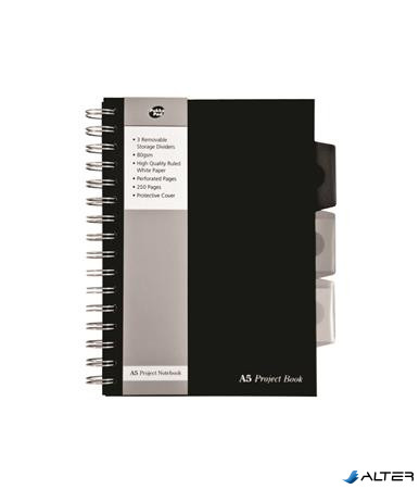 Spirálfüzet, A5, vonalas, 125 lap, PUKKA PAD "Black project book", fekete