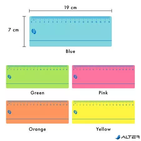 Vonalzó készlet, műanyag, 18 cm, PUKKA PAD "Irlen", 5 különböző szín