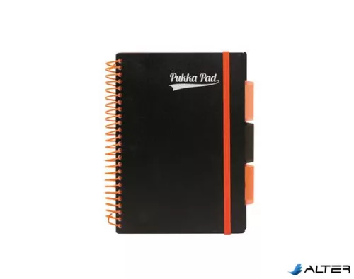 Spirálfüzet, A5, vonalas, 100 lap, PUKKA PAD, "Neon black project book"