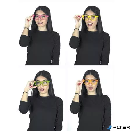 Szemüveg, UV fényben fluoreszkáló, műanyag, neon színek