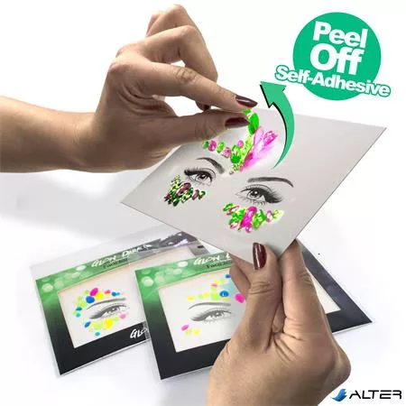 Arc ékszer készlet, öntapadó, UV fényben fluoreszkáló, 'Glow in the dark', neon színek