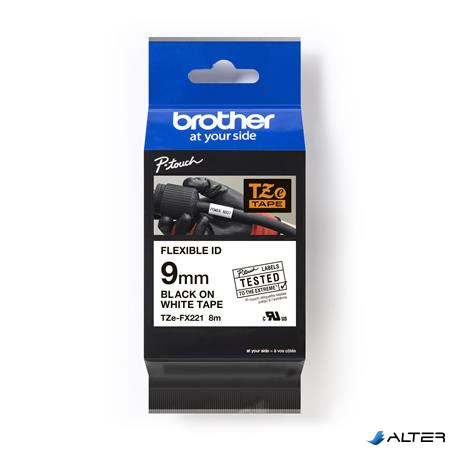 Feliratozógép szalag, flexibilis ID, 9 mm x 8 m, BROTHER, "TZe-FX221" fehér-fekete
