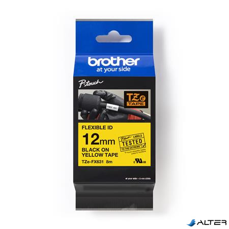 Feliratozógép szalag, flexibilis ID, 12 mm x 8 m, BROTHER, "TZe-FX631" sárga-fekete