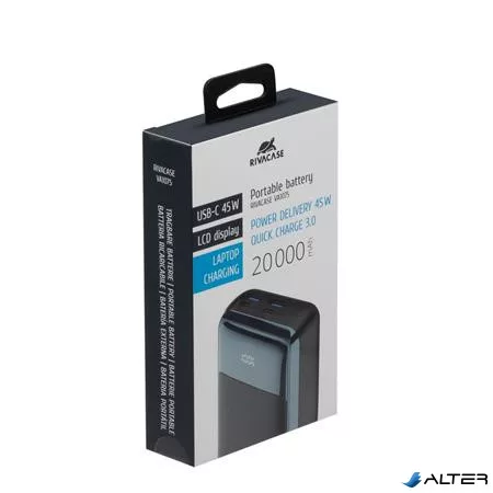 Power bank, laptopokhoz, 20.000mAh, 45W, RIVACASE 'VA1075'