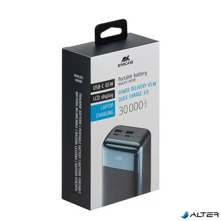 Power bank, laptopokhoz, 30.000mAh, 65W, RIVACASE "VA1080"