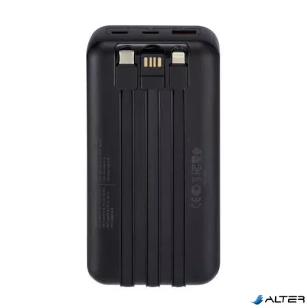 Power bank, beépített kábellel, 20.000mAh, RIVACASE "VA2221", fekete