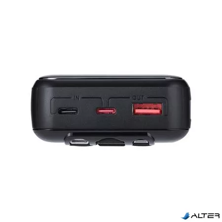 Power bank, beépített kábellel, 20.000mAh, RIVACASE "VA2221", fekete