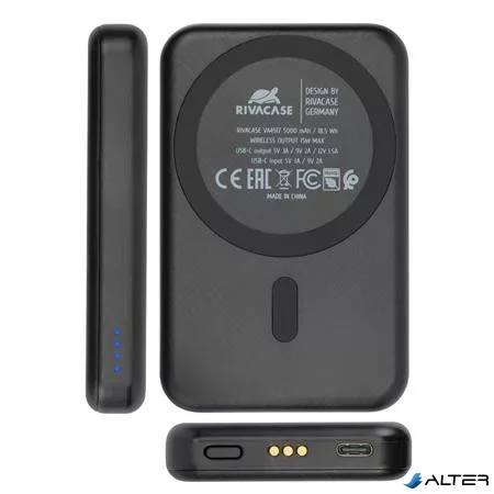 Töltőállomás, vezeték nélküli, mágneses, 5000mAh, RIVACASE "VA4917"