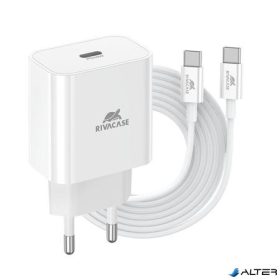   Hálózati töltő, 20W, USB-C, USB-C, USB-C/USB-C töltőkábel, RIVACASE 'PS4101', fehér