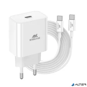   Hálózati töltő, 20W, USB-C, USB-C, USB-C/USB-C töltőkábel, RIVACASE "PS4101", fehér