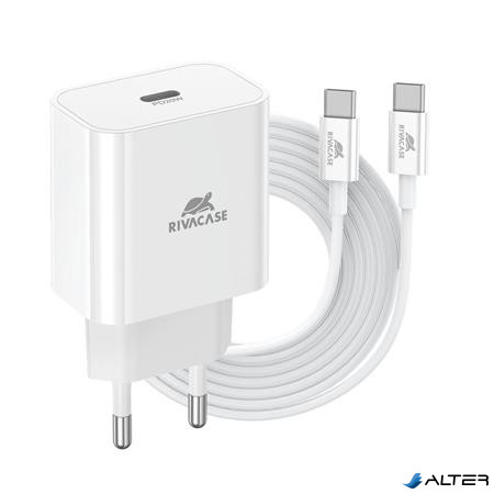 Hálózati töltő, 20W, USB-C, USB-C, USB-C/USB-C töltőkábel, RIVACASE 'PS4101', fehér