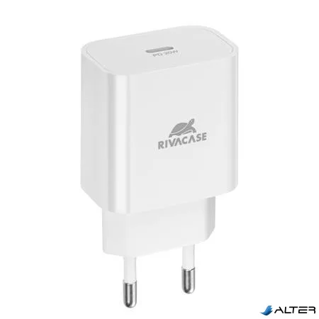 Hálózati töltő, 20W, USB-C, USB-C, USB-C/USB-C töltőkábel, RIVACASE 'PS4101', fehér