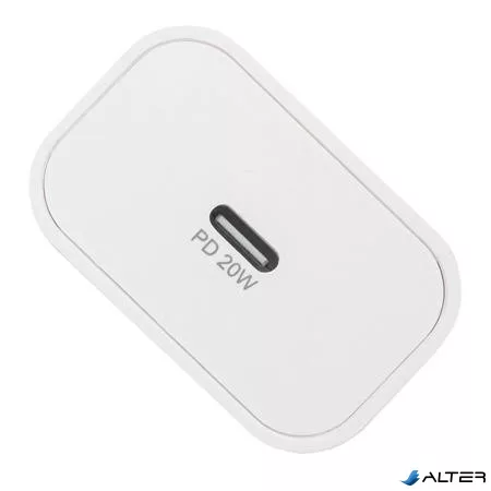 Hálózati töltő, 20W, USB-C, USB-C, USB-C/USB-C töltőkábel, RIVACASE 'PS4101', fehér