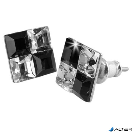 Fülbevaló, négyzet, fekete-fehér SWAROVSKI® kristállyal, 8 mm, ART CRYSTELLA®