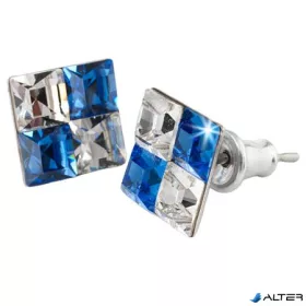   Fülbevaló, négyzet, zafírkék-fehér SWAROVSKI® kristállyal, 8mm, ART CRYSTELLA®