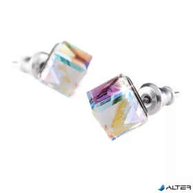   Fülbevaló, kocka, színjátszós opál SWAROVSKI® kristállyal, 6mm, ART CRYSTELLA®