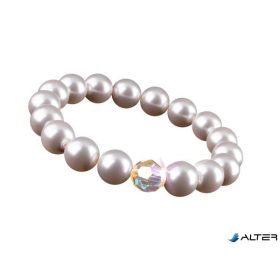   Karkötő, gyöngyházfehér SWAROVSKI® gyöngyből, színjátszós fehér kristállyal, 10 mm, ART CRYSTELLA® M