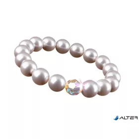   Karkötő, gyöngyházfehér SWAROVSKI® gyöngyből, színjátszós fehér kristállyal, 10 mm, ART CRYSTELLA® M