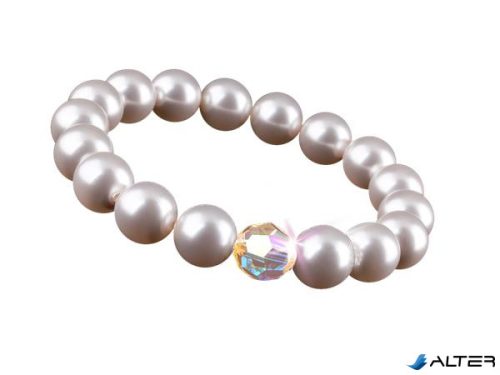 Karkötő, gyöngyházfehér SWAROVSKI® gyöngyből, színjátszós fehér kristállyal, 10 mm, ART CRYSTELLA® M