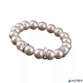   Karkötő, gyöngyházfehér SWAROVSKI® gyöngyből, fehér rondella kristállyal, 10mm, ART CRYSTELLA®