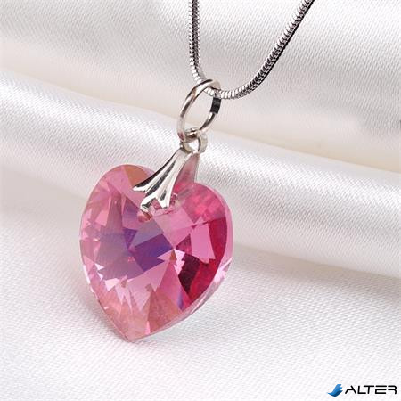 Nyaklánc, szív formájú, rózsaszín SWAROVSKI® kristállyal, 18mm ART CRYSTELLA®