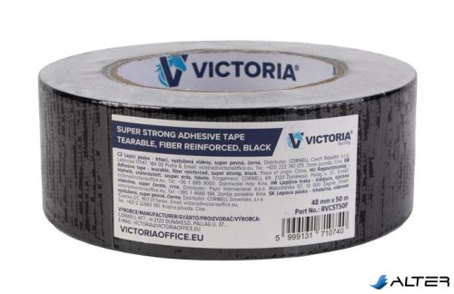 Ragasztószalag, 48mm x 50m,  szálerősített, szupererős, VICTORIA FACILITY, fekete