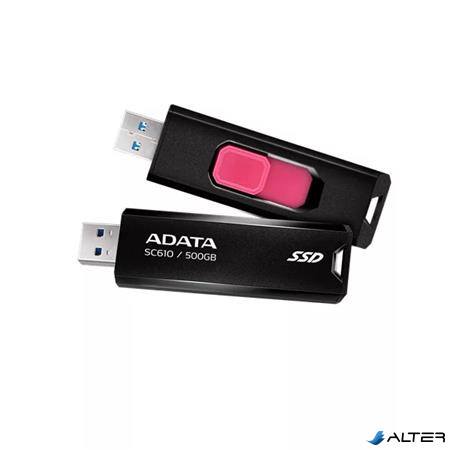 SSD (külső memória), 500GB, USB 3.2, 500/550MB/s, ADATA "SC610", fekete-piros