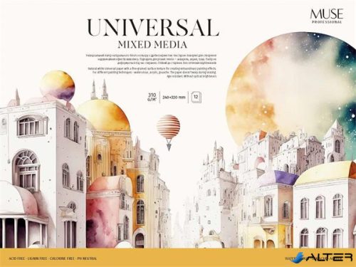 Vázlatfüzet, A4+, 310 g, 12 lap, SHKOLYARYK 'Mixed Media Universal'