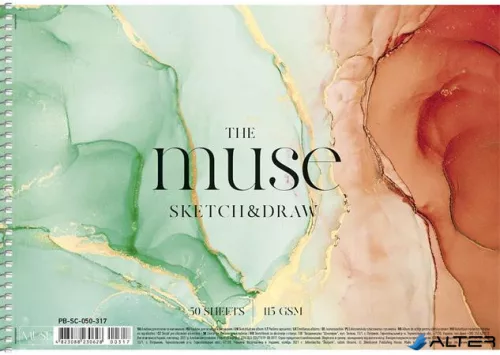 Vázlatfüzet, spirál, A4, 115 g, 50 lap, SHKOLYARYK "Sketch&Draw Muse"
