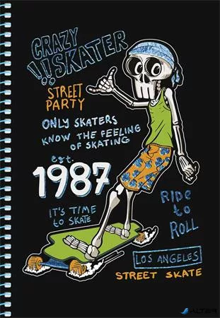Spirálfüzet, A5, kockás, 80 lap, SHKOLYARYK " Skate board", vegyes