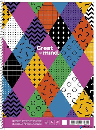 Spirálfüzet, A4+, kockás, 80 lap, SHKOLYARYK "Great Mind", vegyes