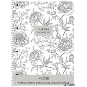   Spirálfüzet, A4+, vonalas, 80 lap, SHKOLYARYK 'Vintage flowers', vegyes