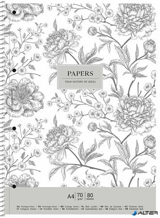 Spirálfüzet, A4+, vonalas, 80 lap, SHKOLYARYK "Vintage flowers", vegyes
