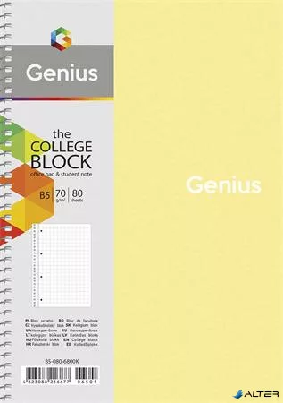 Spirálfüzet, B5, kockás, 80 lap, SHKOLYARYK "Genius", vegyes