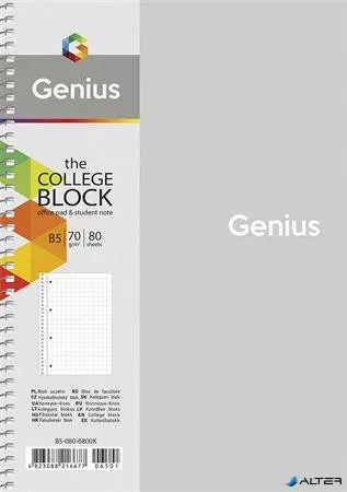 Spirálfüzet, B5, kockás, 80 lap, SHKOLYARYK "Genius", vegyes