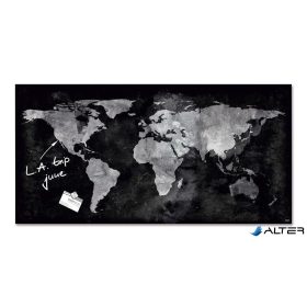 Mágneses üvegtábla, Világtérképpel, 46x91 cm, SIGEL "Artverum® ", fekete