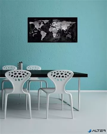 Mágneses üvegtábla, Világtérképpel, 46x91 cm, SIGEL "Artverum® ", fekete