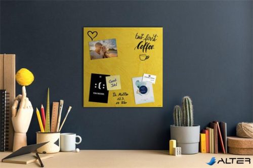 Mágneses üvegtábla, 48x48x1,5 cm, SIGEL 'Artverum® ', sárga struktúrált minta, matt